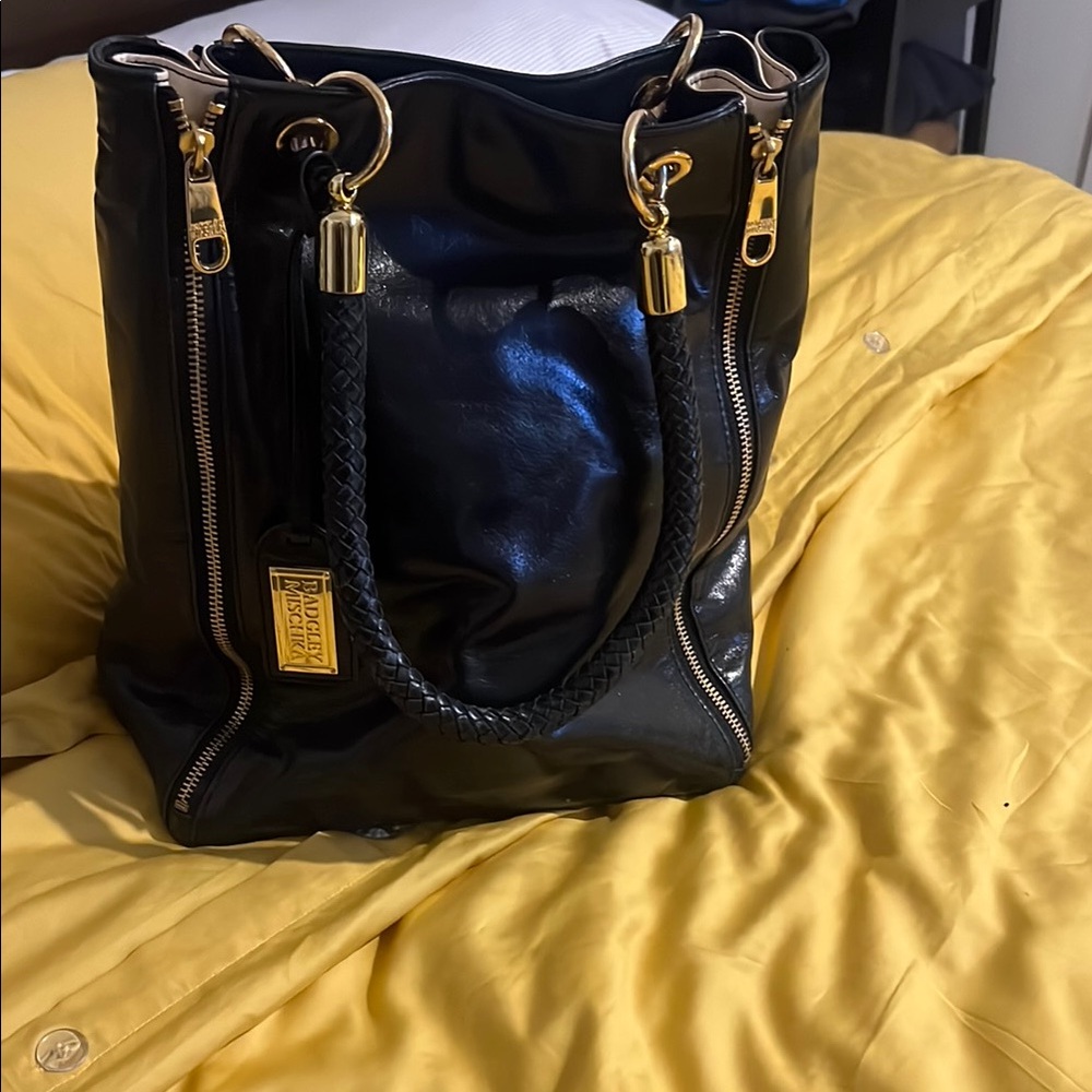 Black and Gold Structured Leather Tote